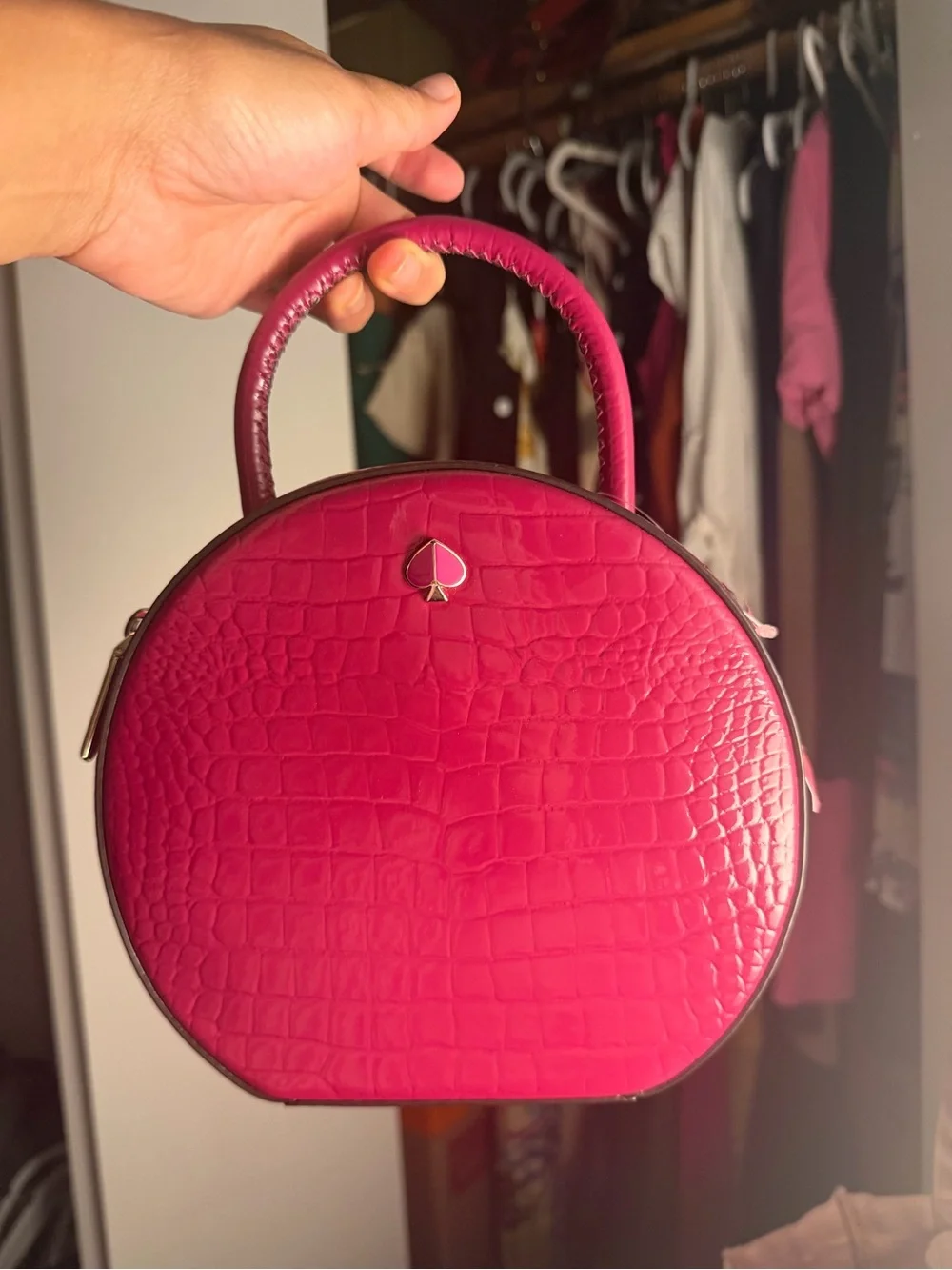 kate spade Hot Pink Patent Croc-Embossed Round Crossbody Bag